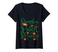 Femme Patch Citrouille Princesse Saison Halloween récolte Filles drôle T-Shirt avec Col en V