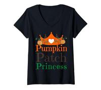 Femme Patch Citrouille Princesse Saison Halloween récolte Filles drôle T-Shirt avec Col en V