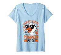 Femme Patch « Coolest Goose at The Pumpkin » pour Halloween et Thanksgiving T-Shirt avec Col en V