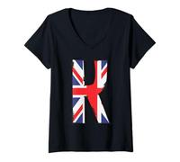 Femme Patch Drapeau Anglais Lettre K Style Graphique Initiale Design T-Shirt avec Col en V