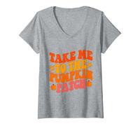 Femme Patch « Take Me To The Pumpkin » - Patch de citrouille d'automne pour Thanksgiving T-Shirt avec Col en V