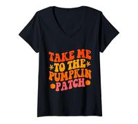 Femme Patch « Take Me To The Pumpkin » - Patch de citrouille d'automne pour Thanksgiving T-Shirt avec Col en V