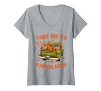 Femme Patch « Take Me To The Pumpkin » - Patch de citrouille d'automne pour Thanksgiving T-Shirt avec Col en V