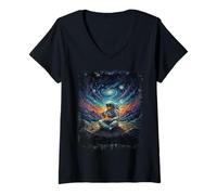 Femme Pâtes et Spaghettis Space Astronaute Style Nuit étoilée T-Shirt avec Col en V