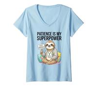 Femme Patience is My Superpower Needs Ed, Professeur d'éducation spécialisée T-Shirt avec Col en V
