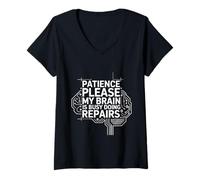 Femme Patience Please My Brain is Busy Doing Repairs - T-Shirt avec Col en V