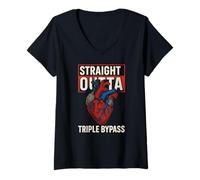 Femme Patient en Chirurgie Cardiaque Tout Droit sorti du Triple Bypass Get Well T-Shirt avec Col en V