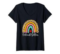 Femme Patient Sitter Leopard Rainbow Health Care Doctor Work T-Shirt avec Col en V