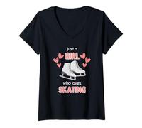 Femme Patin à glace graphique « A Girl Who Loves » T-Shirt avec Col en V