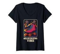 Femme Patinage à roulettes Vibes Retro Disco Rink Night Esthétique T-Shirt avec Col en V