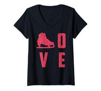 Femme Patinage Amour Sports d’Hiver Passion Glace T-Shirt avec Col en V