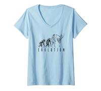 Femme Patinage Artistique Evolution drôle Vintage Femme Patineuse sur Glace Fille T-Shirt avec Col en V