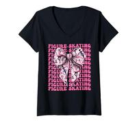 Femme Patinage artistique Patinage sur glace Patineuse sur glace Fille Coquette Bow T-Shirt avec Col en V