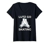 Femme Patinage Artistique, Patineur Artistique, drôle, Lutz Go Skating T-Shirt avec Col en V