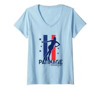 Femme Patinage Artistique Team France Couple Danse Individuel T-Shirt avec Col en V