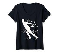 Femme Patineuse sur glace Patinage artistique coloré pour filles T-Shirt avec Col en V