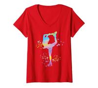 Femme Patineuse sur glace Patinage artistique coloré pour filles T-Shirt avec Col en V