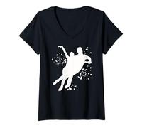 Femme Patineuse sur glace Patinage artistique coloré pour filles T-Shirt avec Col en V
