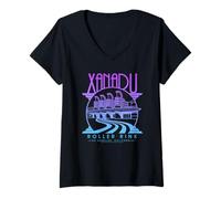 Femme Patinoire à roulettes Olivia Newton-John Xanadu, Logo Violet et Bleu délavé T-Shirt avec Col en V