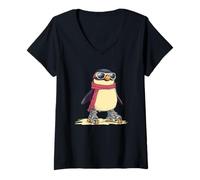 Femme Patins à Roues alignées hilarants Pingouin pour Patineur d'hiver T-Shirt avec Col en V