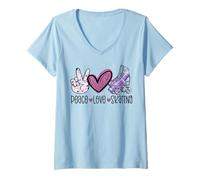 Femme Patins à roulettes Amusants pour la Course à Pied, la Paix, l'amour, Le Patinage T-Shirt avec Col en V
