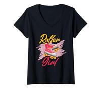 Femme Patins à roulettes rétro années 70 80 Patinage Fille T-Shirt avec Col en V