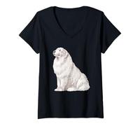 Femme Patou pour Amoureux des Chiens des Pyrénées T-Shirt avec Col en V
