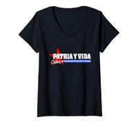 Femme Patria Y Vida Cuba SOS Cuban Flag Free Cuba Libre T-Shirt avec Col en V