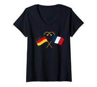 Femme Patrimoine Allemand Drapeau français Drapeau Allemand T-Shirt avec Col en V