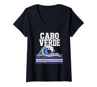 Femme Patrimoine insulaire des Vagues de l'océan Atlantique du Cap-Vert T-Shirt avec Col en V