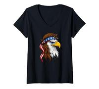 Femme Patriotic Aigle à tête blanche Drapeau US Bandana Mullet Cool Aigle T-Shirt avec Col en V