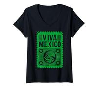 Femme Patriotic Mexican Independence Day, Cactus Mexico Fiesta T-Shirt avec Col en V