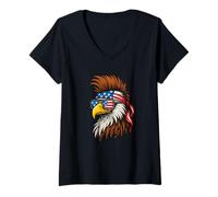 Femme Patriotic Punk Rock Bald Eagle US Drapeau Bandana Cool Aigle T-Shirt avec Col en V