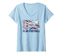 Femme Patriotic USA American Flag Flag Football. T-Shirt avec Col en V
