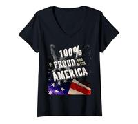 Femme Patriotic USA Flag Proud to Be an American Citizen Veteran T-Shirt avec Col en V
