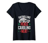 Femme Patrolling Peace Caroling Neath Santa Police Christmas T-Shirt avec Col en V