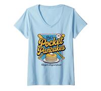 Femme Pat's Pocket Pancakes Thème Baseball Snack Graphic T-Shirt avec Col en V