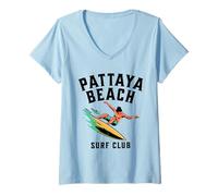 Femme Pattaya Beach Surf Club Thaïlande Retro Design T-Shirt avec Col en V