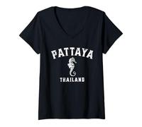 Femme Pattaya Thaïlande Hippocampe Design Vieilli T-Shirt avec Col en V