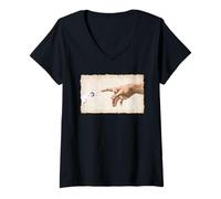 Femme Patte de Chat Art au Toucher Minimaliste pour Les Amoureux des Animaux de Compagnie Dessin au Trait drôle T-Shirt avec Col en V