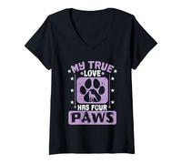 Femme Patte de Chien « My True Love Has Four Paw » T-Shirt avec Col en V