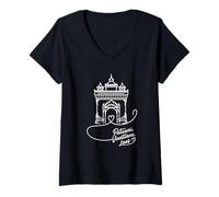Femme Patuxai, Vientiane, Laos Signature Cœur Art Souvenir T-Shirt avec Col en V