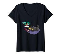 Femme Paul Frank Mika Le Chat Mangeant des sushis T-Shirt avec Col en V