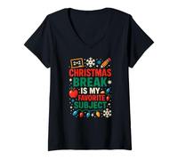Femme Pause de Noël pour Enseignant, thème préféré des Adultes T-Shirt avec Col en V