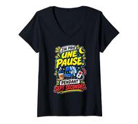 Femme Pause Sept Secondes Infirmière de Nuit Humour Cadeau T-Shirt avec Col en V