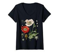 Femme Pavot Rouge Fleur Pavot Botanique Pavot Rouge T-Shirt avec Col en V