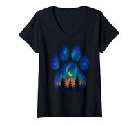 Femme Paw Aurora Sapin Aurore boréale pour garçons et Filles T-Shirt avec Col en V