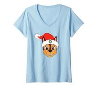 Femme Paw Patrol Chase Christmas Santa Hat T-Shirt avec Col en V