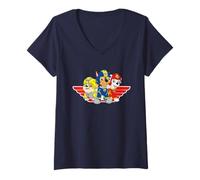 Femme Paw Patrol Chase Marshall Rubble Rescue Action Team Illustration T-Shirt avec Col en V