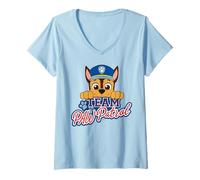 Femme Paw Patrol Chase Team College Hero Adventure Bay Retro Star T-Shirt avec Col en V